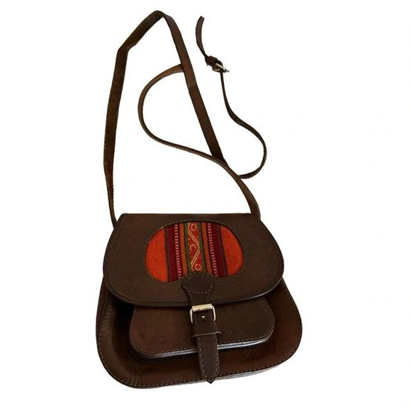 handmade Handbags - Handmade Genuine Leather Purse For womwith Peruvian Textile - Cuzco PERU